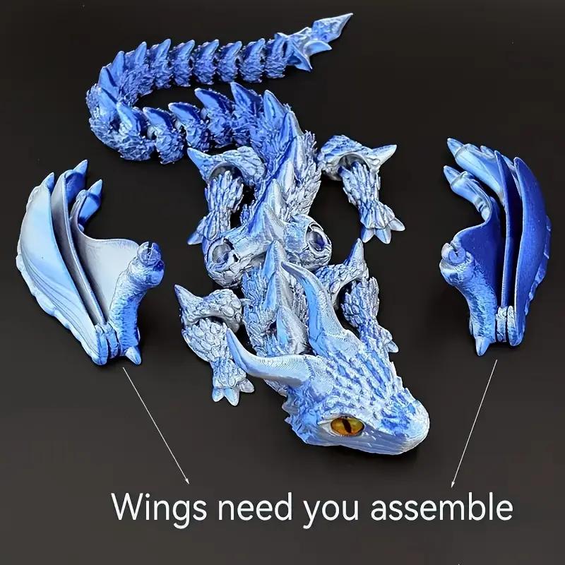 1pc 3D Printed Winged Carriage Dragon Figurine With Random Eyes, Art Deco Resin Dragon Sculpture, Tabletop Animal Theme Decor