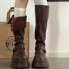 Herbst Winter Damen Ritter Kniehohe Stiefel Schlichte Schlupfschuhe Dicksohlige Schuhe Damen Vintage Western Cowboy Botas
