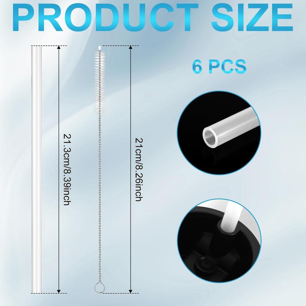 Straws Set for Yeti Rambler Bottle, Including 6pcs Replacement Straws and 1pc Cleaning Brush, 8.39 inch Length Cuttable Drinking Straws Reble