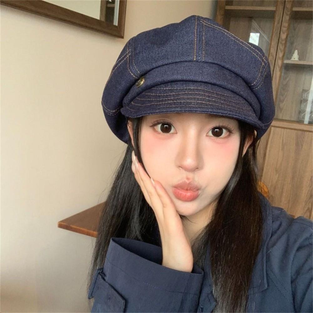 Korean Denim Beret Versatile Painter Hat Trendy Octagonal Hats  Streetwear
