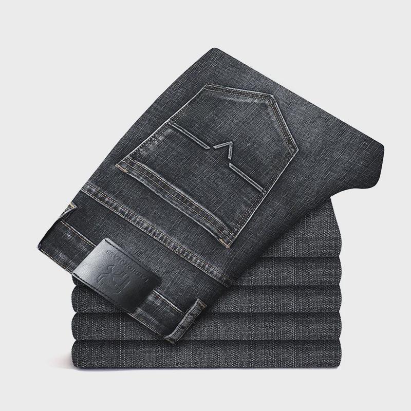 Męskie jeansy retro ze streczem o prostym kroju z merceryzowanej bawełny