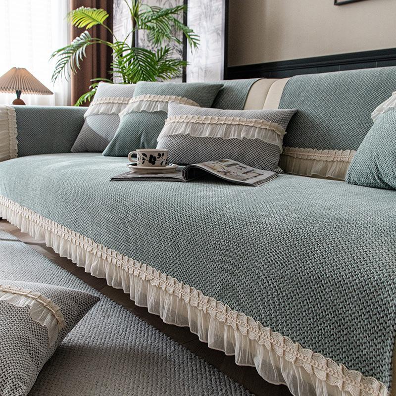 French Chenille Sofa Cushion, Universal Non-Slip In All Seasons, Living Room Seat Cushion, Solid Color, High-End Sofa Cover, Cloth Towel