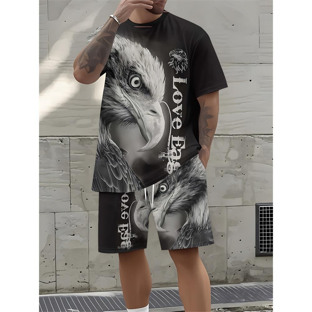 Summer New Letter Print Men's Suit Fashion Short Sleeve Shorts Suit Outdoor Street Men's Sports Shorts Daily Casual Pants