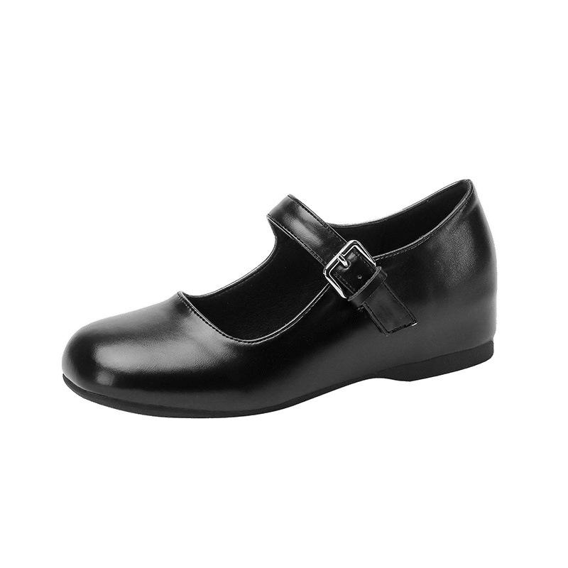 Inner height increase Mary Jane women's spring and autumn new thick heel single shoes one-word buckle small leather shoes