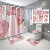 Home Decoration Gold Wave Shower Curtain Set Including Toilet Seat Cover, U-Shaped Mat, Bath Mat,Bathroom Accessories With Hooks