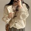 Winter Warm Langarm Strickjacke Damen V-Ausschnitt Lockerer Pullover Herbst Elegant Einfarbig Lässiges Strickoberteil