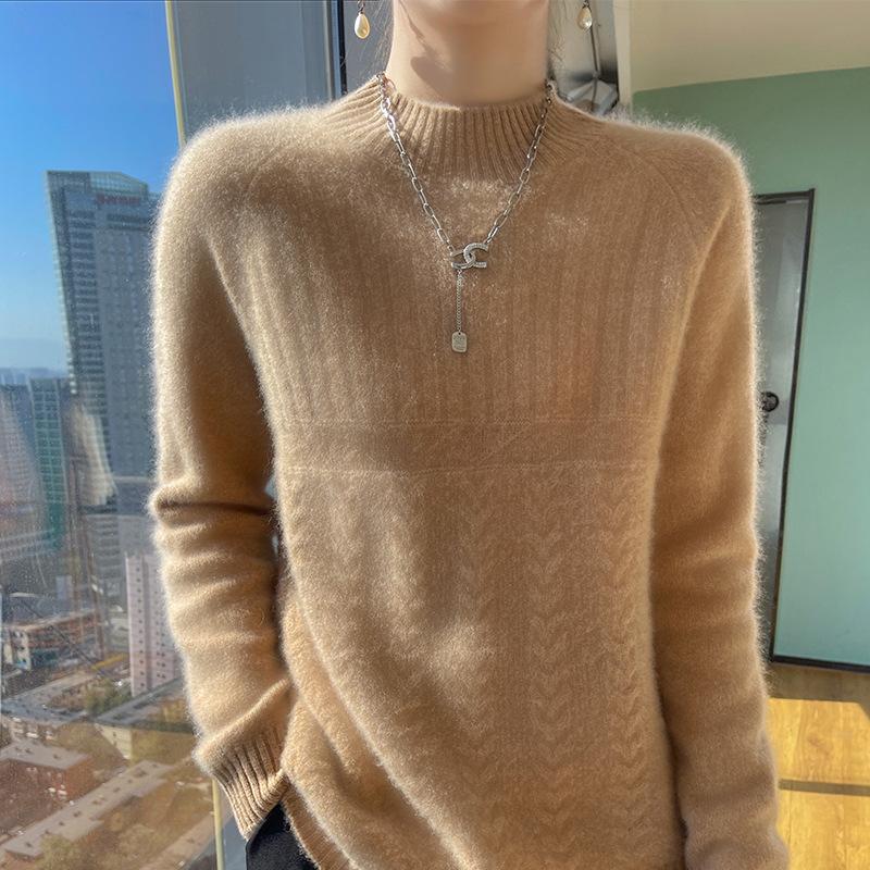 Jacquard Ragdoll Half Turtleneck Cardigan for Women In Autumn and Winter New Fashionable and Versatile Cashmere Knitted Sweater Base Shirt