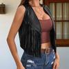 Womens Leather Tassel Vest 70s Hippie Costume Sleeveless Cowgirl Western Outerwear