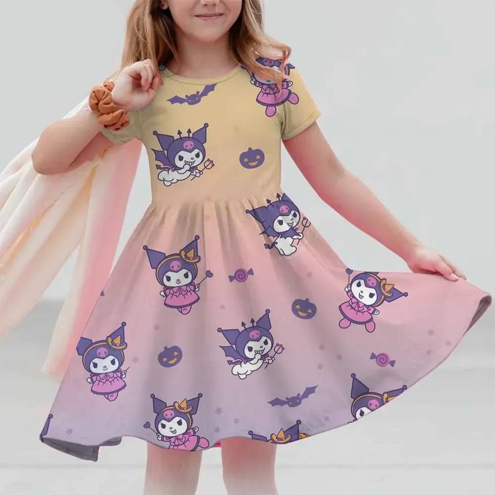 New Summer Dress Fashion Cartoon Cute Hello Kitty 3D Print Dresses Kids Short Sleeve Princess Girls Party Children Clothes