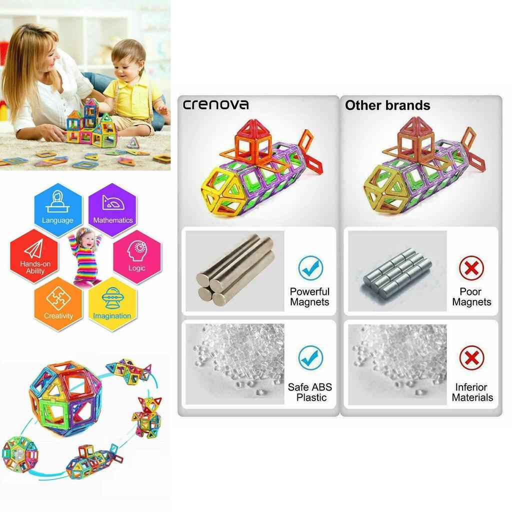 Magnetic Building Blocks Construction Set With Vibrant Multicolor Pieces For Creative Kids And Relaxing Adults