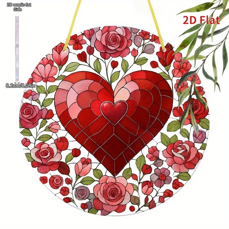 Valentine's Day Heart-Shaped Sun Catcher - Love Decoration with Vibrant Floral Design, Ideal Birthday and Holiday Gift for Family and Friends, Romanti