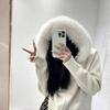 Autumn Winter Casual Hooded Fur Collar Short Knitted Jacket Women's Coat