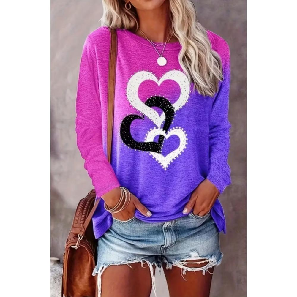 Women's Hummingbird Flower Printed Long Sleeve T-shirt - Light Pink Cute Animal Pattern