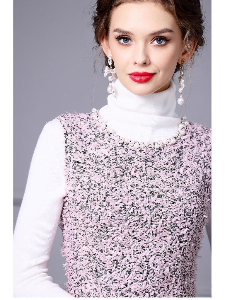 Zhili Women's Spring 2025 Multicolor Slim Fit High Collar Long-Sleeve Knitted Sweater