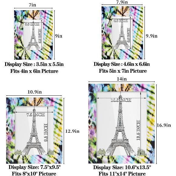 8x10 Picture Frame Tie Dye Rainbow Swirl Photo Frame for Wall and Tabletop Display Wooden Photo Picture Frame Home Decor