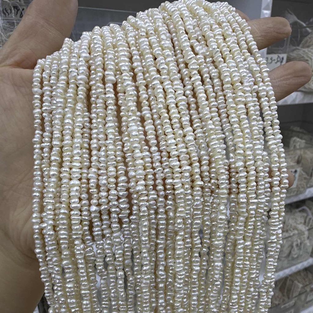 1String, White Natural Freshwater Pearls, Handcrafted Rondelle Pearl Beads for Jewelry Making DIY Crafts (Beads 3-3.5mm, Length 36cm)