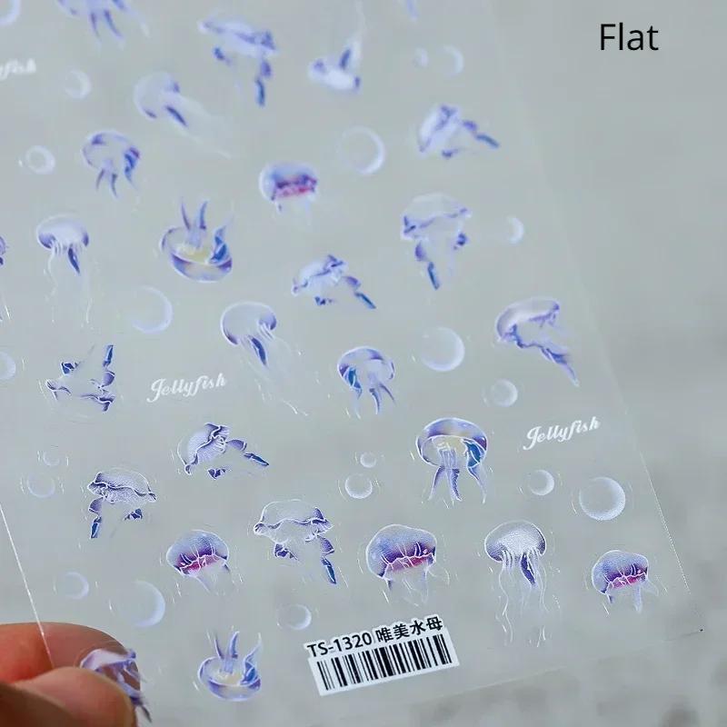 Laser Sliver Star Ocean Dolphin Whale Shoal of Fish Bubbles Sea Marine Organisms Nail Art Sticker Self Adhesive Manicure Decal