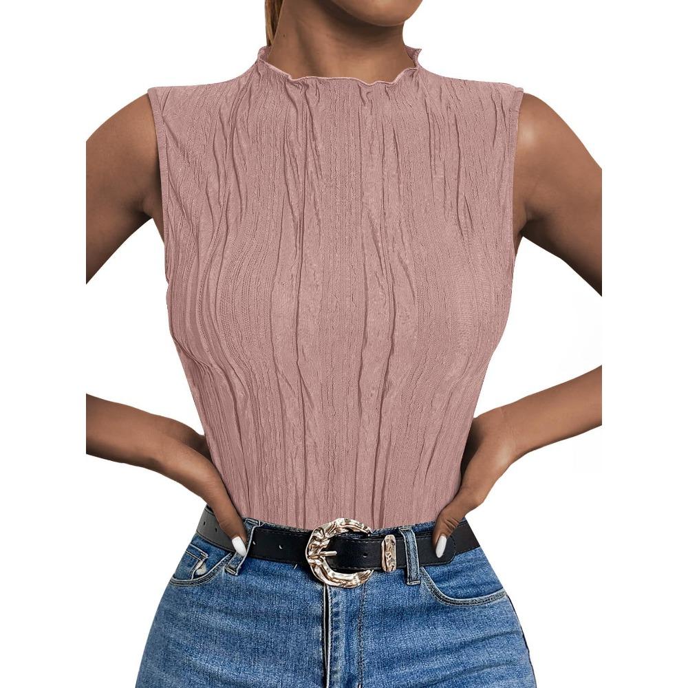 GMXIA Damenmode, lässig, Sommer, einfarbig, ärmellos, halber Rollkragen, Blusen und Hemden