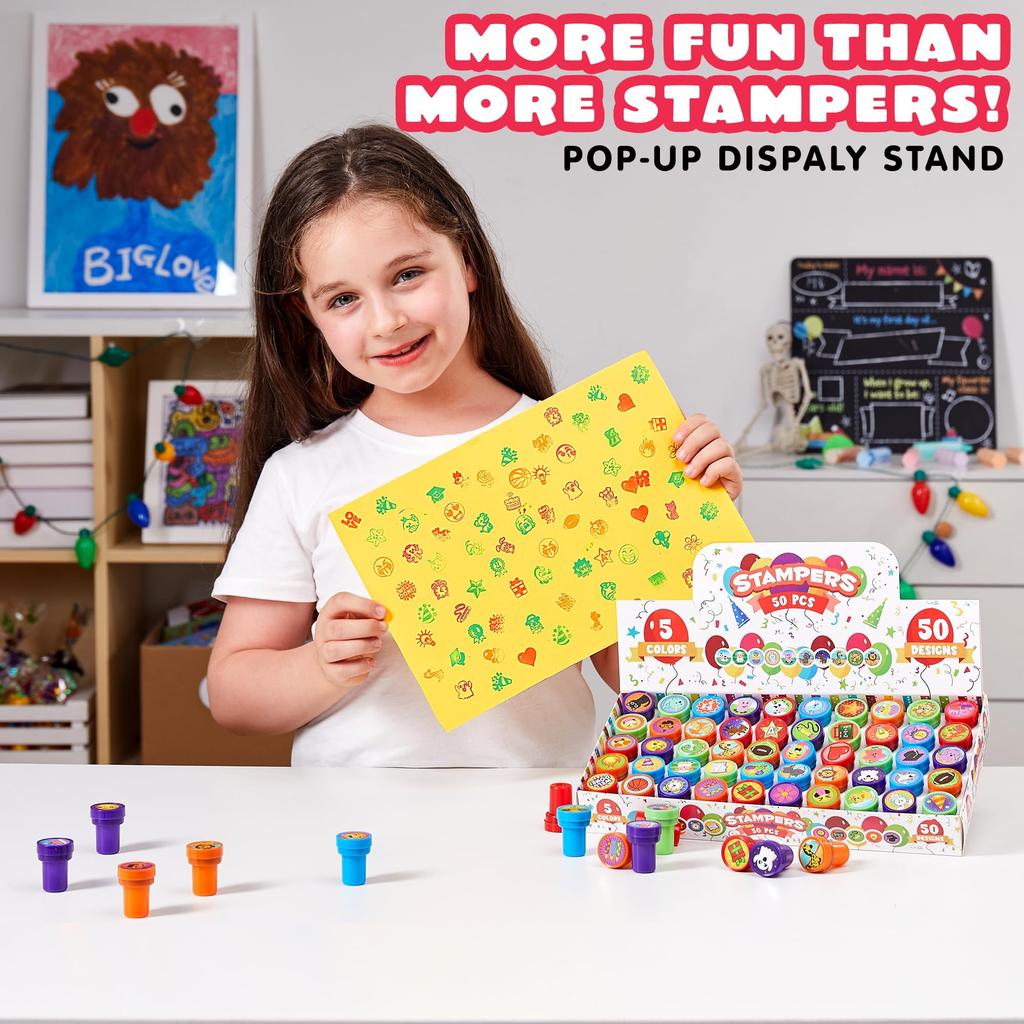 Joyfy 50 Pcs Assorted Stamps Self-Ink Stamps for Kids Birthday Christmas Party Carnival Prizes Halloween Gifts