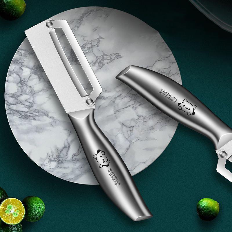 2-in-1 Melon Planer Pineapple Peeling Knife Stainless Steel Fruit Peeler for Home Kitchen Daily Food Prep Use 1pcs