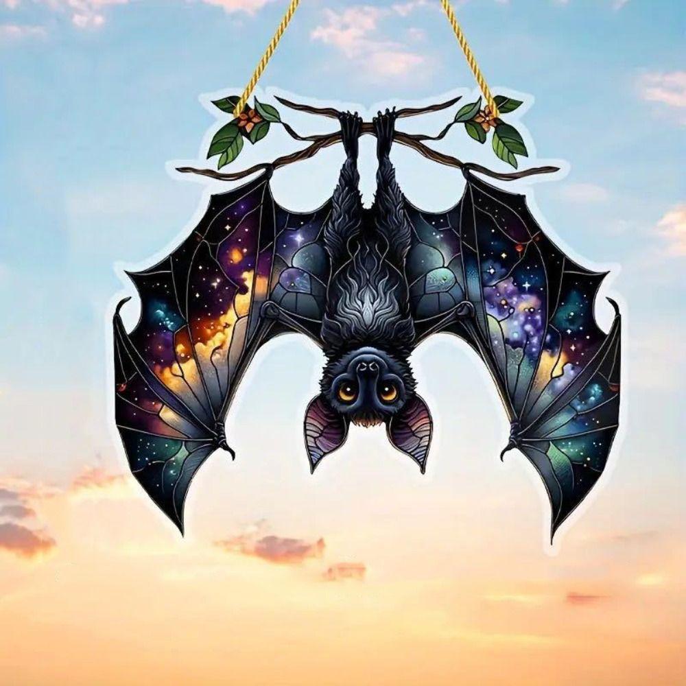 Gothic Bat Window Hanging Ornament Imitation Stained Glass Style Bat Hanger Pendant  Gift