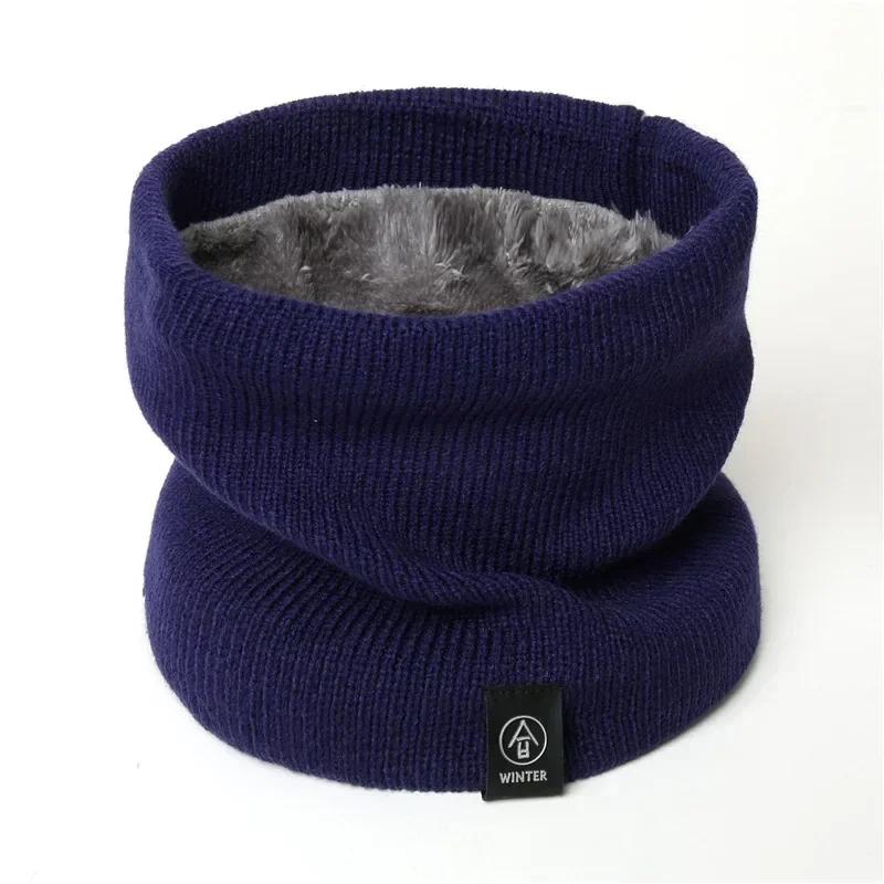 Unisex Solid Warm Winter Ring Scarf Women Men Plus Velvet Knitted Full Face Mask Snood Neck Scarves Bufanda Thick Muffler