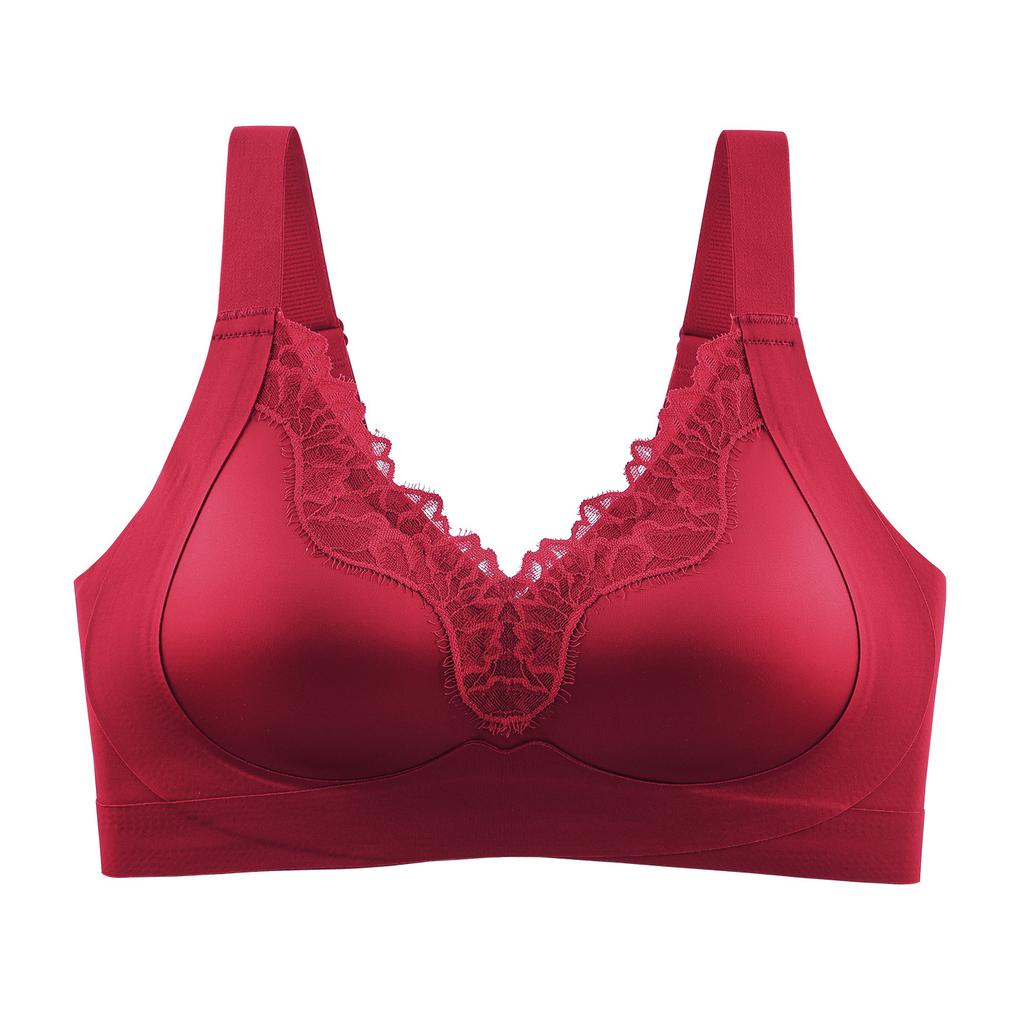 Big-breasted Underwear, Women's Upper Support, Pull Together, Comfortable Fixed Cup, Seamless Back, Double Breasts, Lace Bra Cover