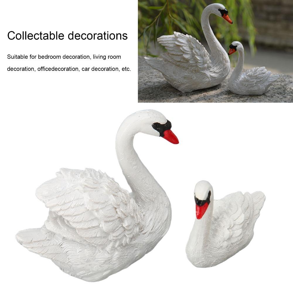 2pcs Small Resin Swan Ornaments Resin Cake Topper Set Swan Decorations Garden Pond Use