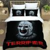 Seturi de lenjerie de pat imprimate cu horror Terrifier, set rafinat de articole pentru pat, husă de plapumă, set de plapumă pentru pat, set de lenjerie de pat de lux, cadou de ziua de naștere