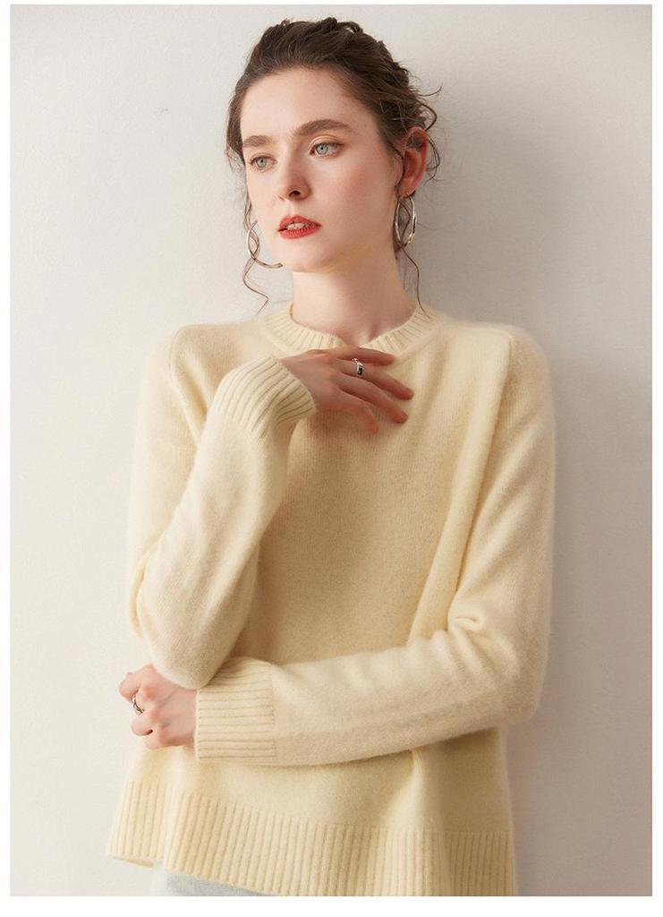 Women's Cashmere Sweater - Round Neck, Solid Color, Comfortable Loose Fit, Saddle Shoulder Knit Base Layer for Autumn & Winter.