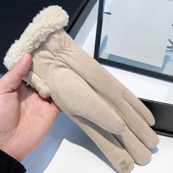 Yousheng Women's Faux Suede Gloves with Faux Fur Cuff Winter Warm Fleece Lined Touch Screen Gloves for Outdoor Skiing Cycling