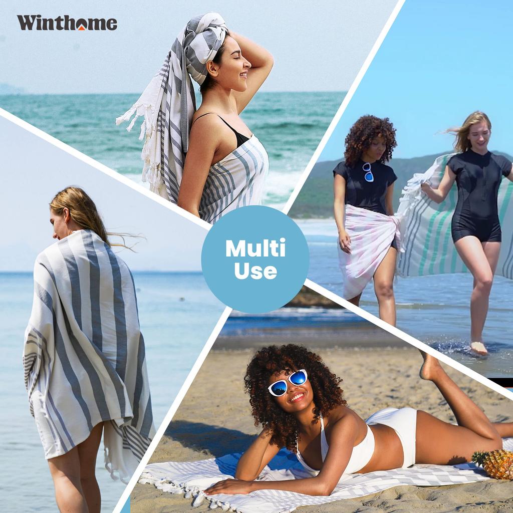 To Beach Large Turkish Easy To Brush Sand Plain Moderate No Stylish Stripe Perfect for the Sun 180 X 100cm Upgraded 100% CottonWinthome Towel, Size,