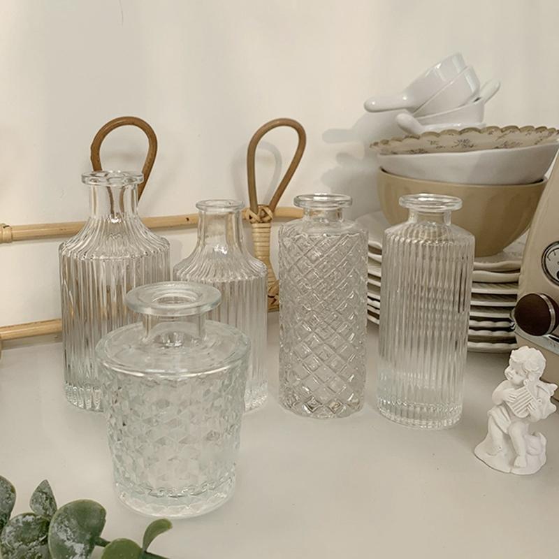 Vintage Glass Vase Room Decoration Transparent Flower Vase Hydroponic Plant Pot Aesthetic Table Ornaments Accessories Flower Bottle