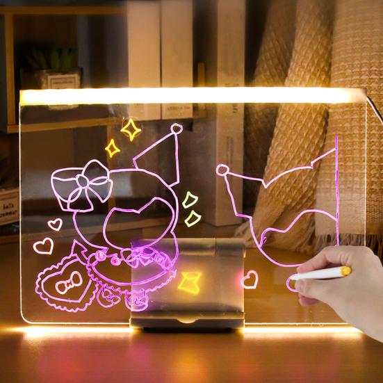 Kids LED Drawing Board with Book Markers Wipe Cloth USB Charging Light-up Dry Erase Board Office School Home Glow Doodle Note Board