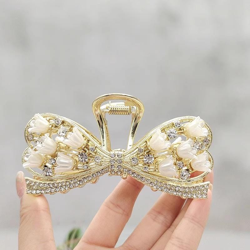 1 Pcs Fashion Linglan Flower Full Diamond Hollow Bow Hair Claws For Women Girls Party Hair Accessories