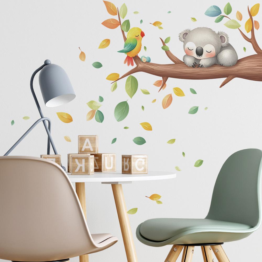 Cute Cartoon Koala On Branch Wall Sticker Sweet Nursery Self-Adhesive Decor for Kids Room Bedroom Living Room Wall Art