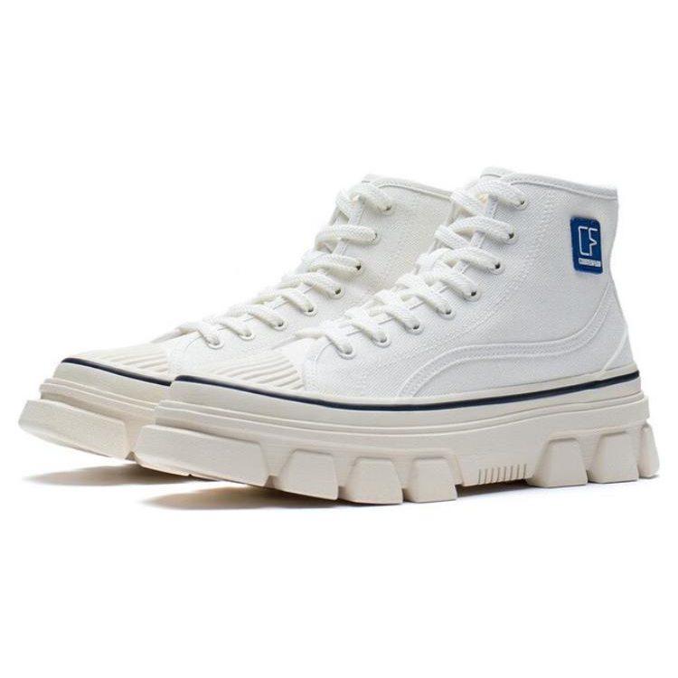 Li Ning CF Tracing Abrasion Resistant High Top Sports Casual Shoes Unisex Cream Gray AGCS206-1
