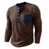 Mens Contrast Color Pocket Long Sleeve Crew Neck Henley Casual T Shirt