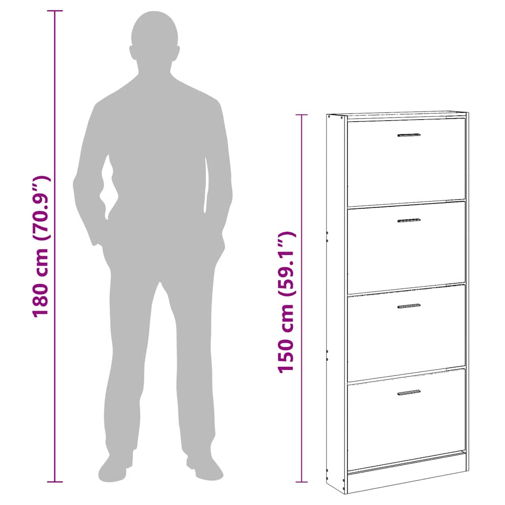 Shoe Cabinet Black 59 X 17 X 150 Cm Engineered Wood