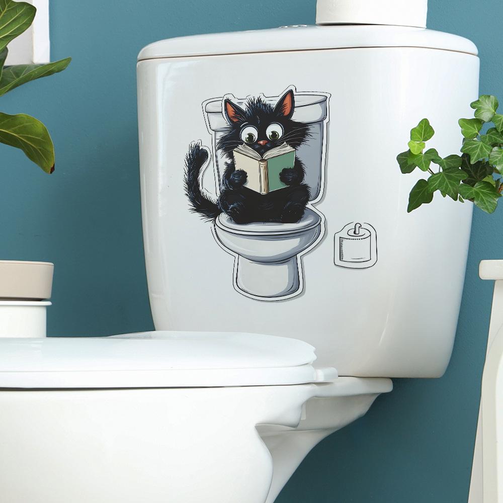 Cartoon Pelziges Kleines Schwarzes Kätzchen Rollenpapier Badezimmer Toilette und Heimverschönerungsaufkleber
