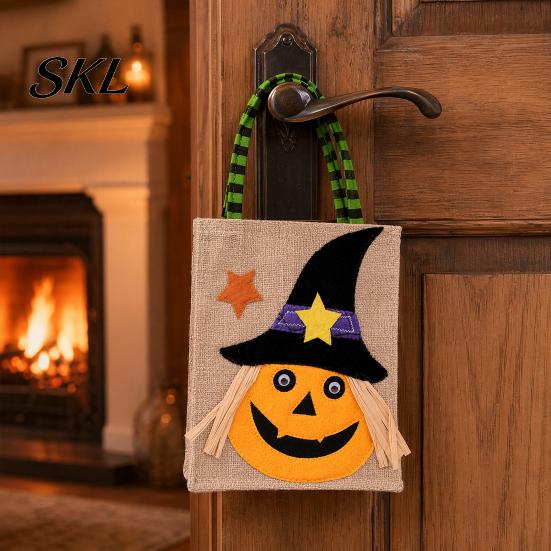 Festive Halloween Candy Holders Trick or Treat Bags, Kids Non Woven Pumpkin Ghost Biodegradable Bags Tote, Reusable Goodie Spooky Party Favor Gift for
