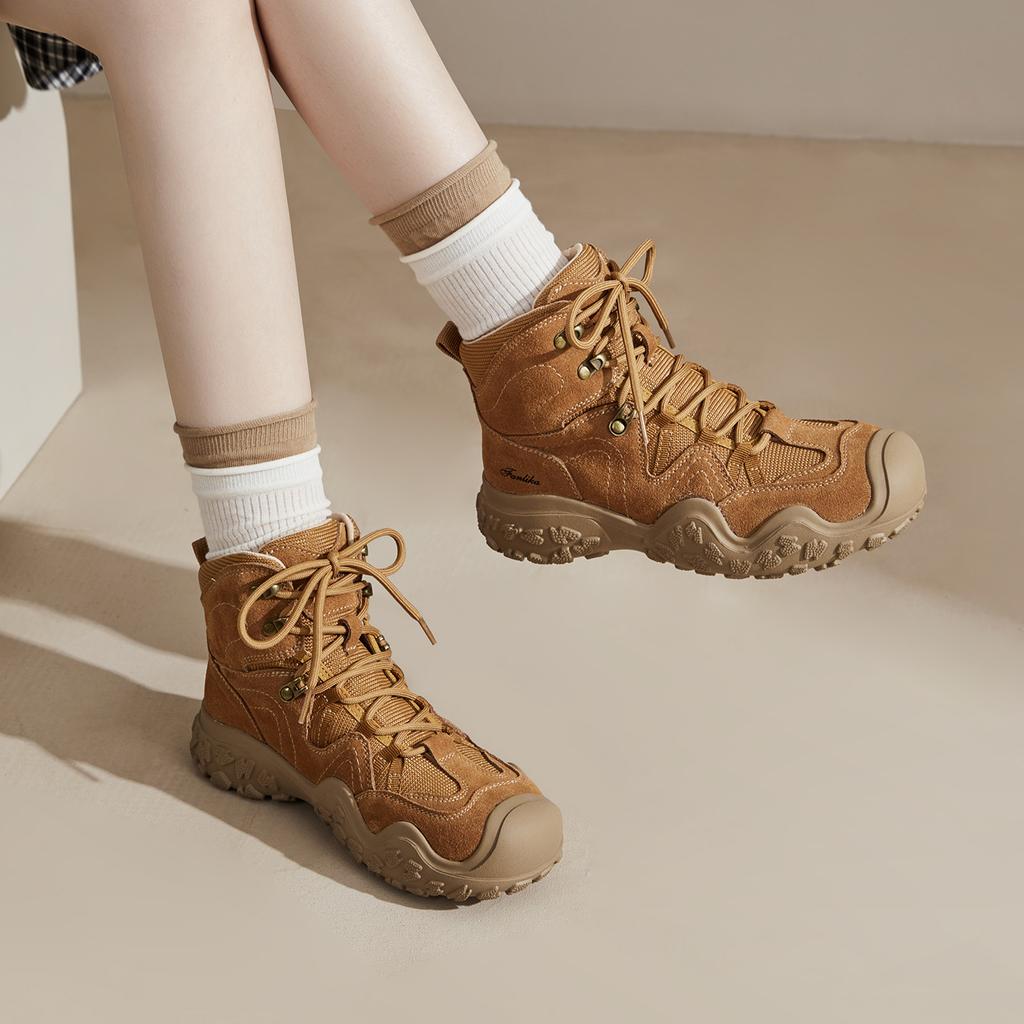 Travel hiking boots women's genuine leather shoes short boots British style wear-resistant hiking leather boots summer Martin boots women