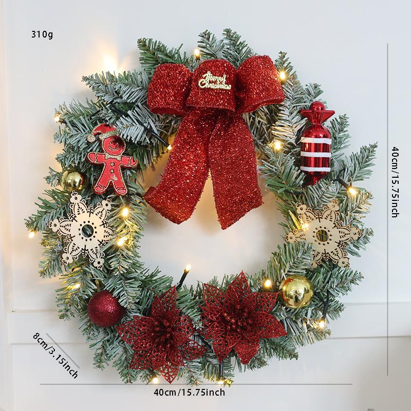 Christmas Wreath 35/40cm Pre-made Door Hanger, Festive Holiday Decoration for Home Entrance Xmas Decor