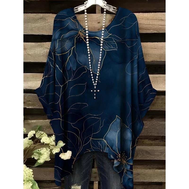 

Women s T-Shirt Printed Design Tops Elegant Oversized Minimalist Vintage Artistic Print Irregular Hem Round Neck Woman T-Shirt 5XL