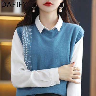 Women's Fashion Casual Fall Winter Solid Color Print Sleeveless O-Neck Sweaters