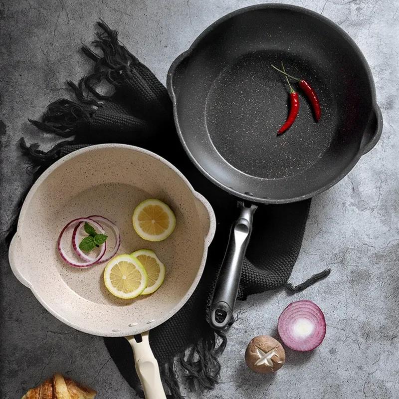 20cm24cm26cm28cm Maifan Stone Wok Non-Stick Pans Frying Pan with Lid Household Wok Cooking Induction Cooker Utensils for Kitchen