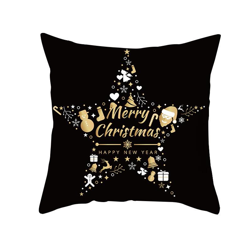 Christmas Pillow Case Black Gold Series Wish Peach Skin Printed Home Pillow Sofa Cushion
