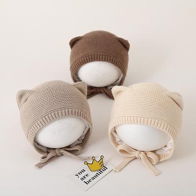 Cute Baby Knitted Hat Solid Color Cat Ear Baby Girl Boy Bonnet Infant Toddler Warm Ear Protection Beanie Cap Autumn Winter