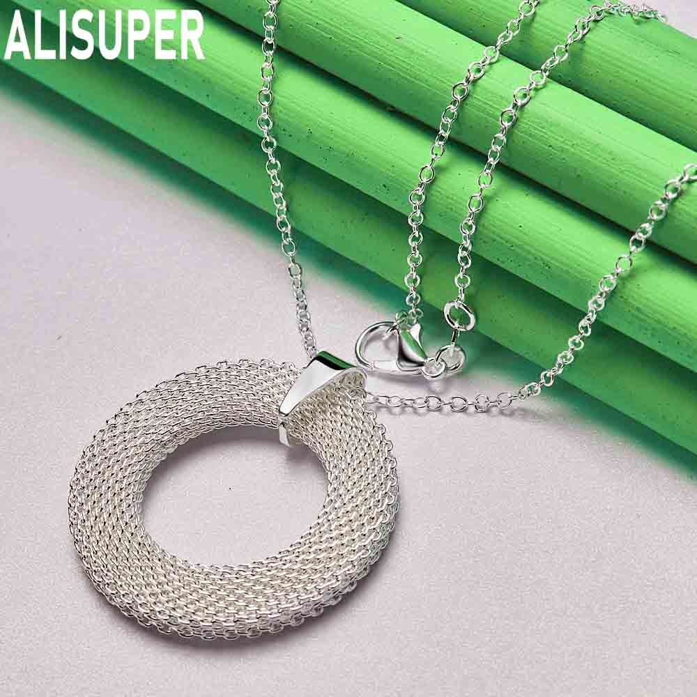 925 Sterling Silver Woven Circular Pendant Wedding Necklace Fashion Wedding Jewelry
