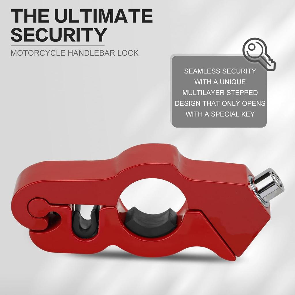 LKV Motorcycle Handlebar Lock Anti-Theft Brake Grip Throttle Lock Red Adjustable Universal for Bike Scooter Mopeds ATV